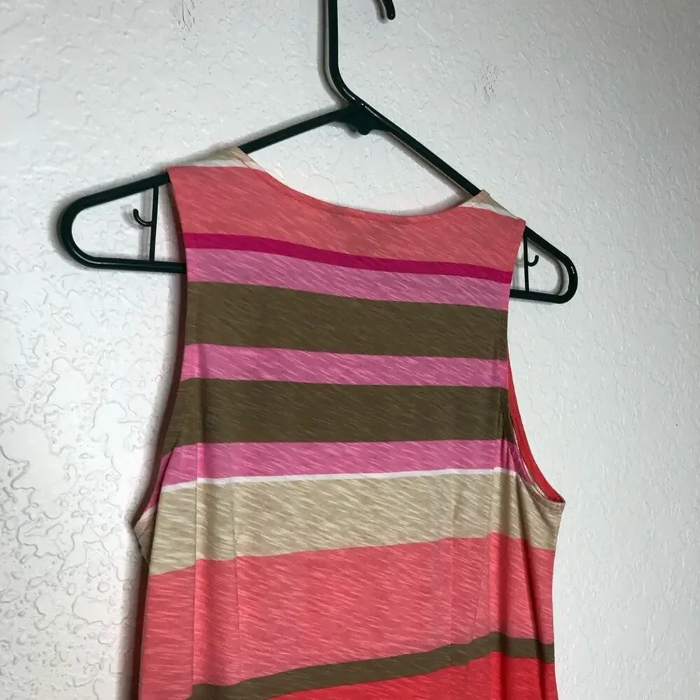 Tommy Bahama pink white tan striped sleeveless maxi dress size Extra Small XS